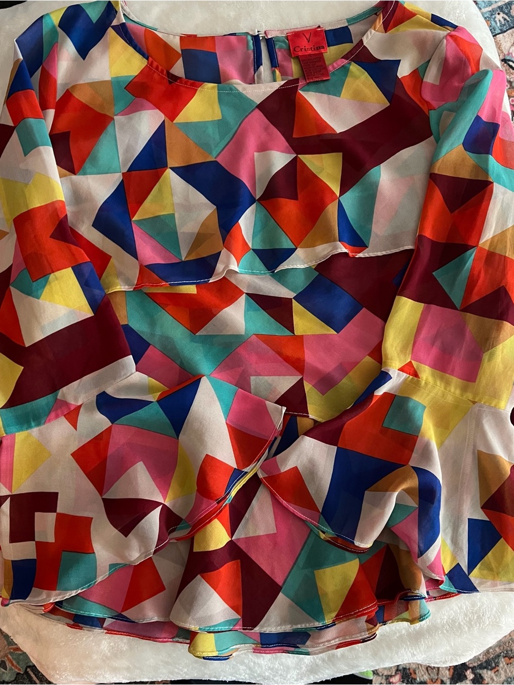 Cristina Multicolor Geometric Ruffle Top
